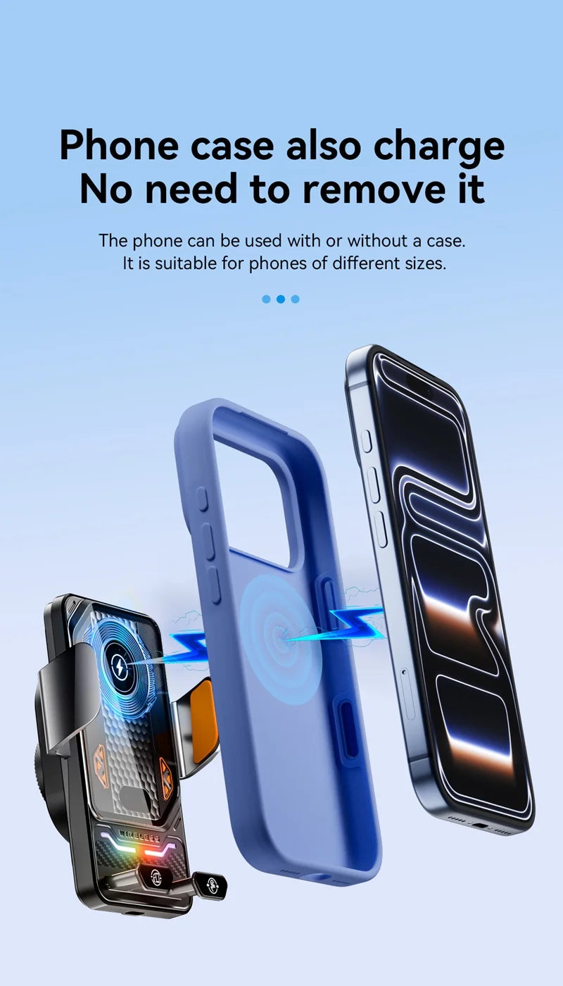 15W Universal Car Wireless Phone Holder. ght Mount for iPhone 17,16. Samsung.