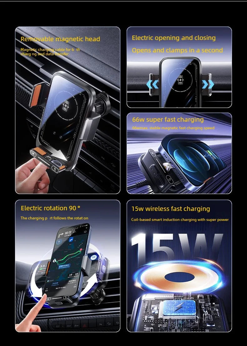 15W Wireless. Car Phone Holder. Auto Sensing One Touch Release.