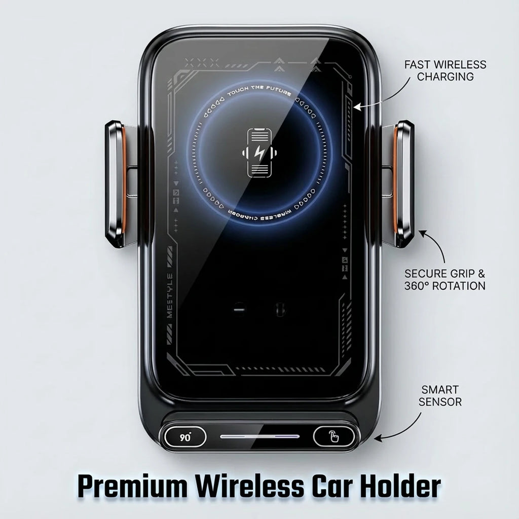Car Phone Charger. Phone Holder. 15W Wireless & Wired Charger. Auto Sensing One-Touch Release and Rotation. Black.
