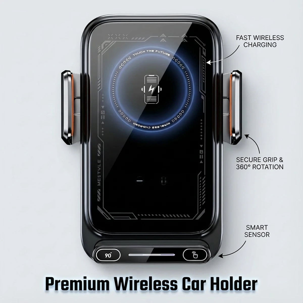 Car Phone Charger. Phone Holder. 15W Wireless & Wired Charger. Auto Sensing One-Touch Release and Rotation. Black.