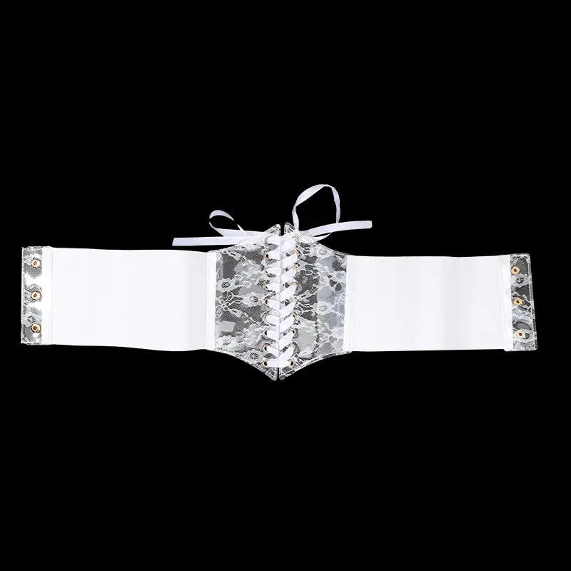 Multi-Color. Women Fashion Waist Corset. Flower Embroidery Elastic Waistband. Wide Lace. Body Slimming