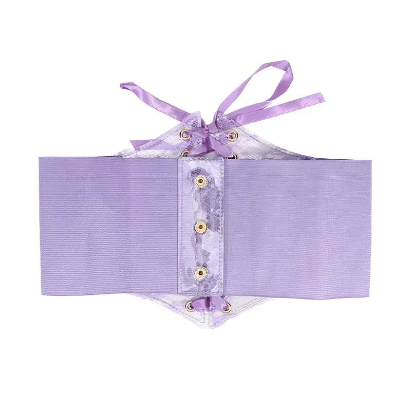 Multi-Color. Women Fashion Waist Corset. Flower Embroidery Elastic Waistband. Wide Lace. Body Slimming