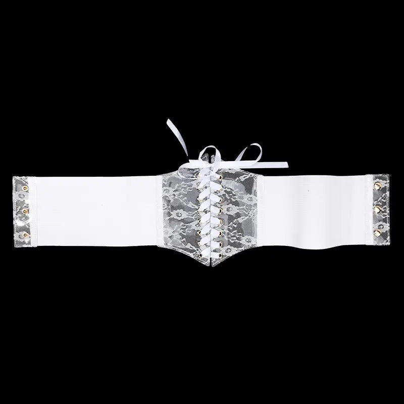 Multi-Color. Women Fashion Waist Corset. Flower Embroidery Elastic Waistband. Wide Lace. Body Slimming