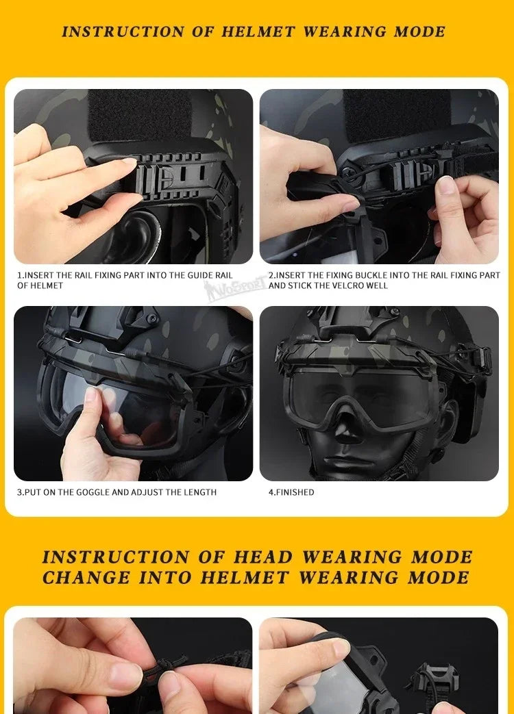 Multi-Color Sports Tactical Helmet Goggles.  Sunglasses for Men/Women. Two Modes Airsoft Riding Eyewear, Hiking, Paintball, Hunting, Etc